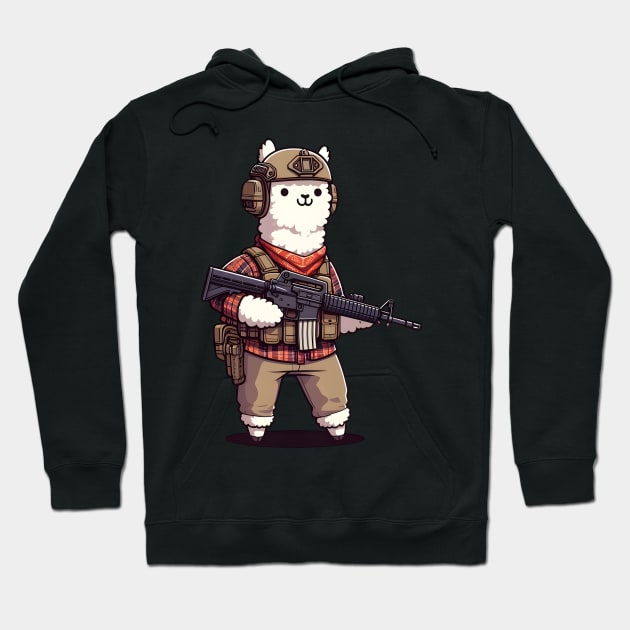 Tactical Alpaca Adventure Tee: Where Whimsy Meets Command Hoodie by Rawlifegraphic